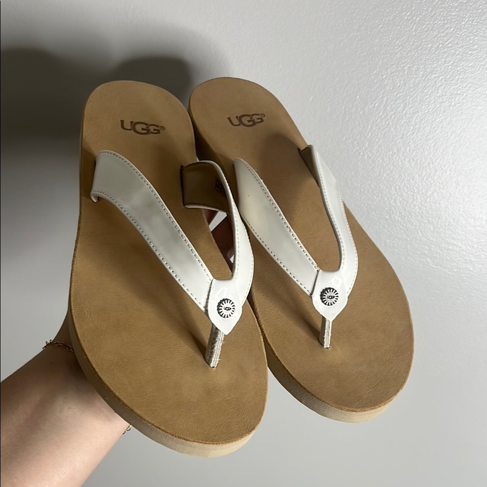 UGG White and Tan Sandals with Cushioned Footbeds